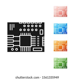 Black Printed circuit board PCB icon isolated on white background. Set icons colorful. Vector Illustration