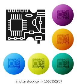Black Printed circuit board PCB icon isolated on white background. Set icons colorful circle buttons. Vector Illustration