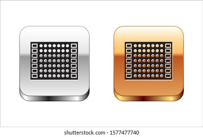 Black Printed circuit board PCB icon isolated on white background. Silver-gold square button. Vector Illustration