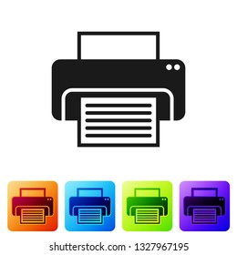 Black Printer icon isolated on white background. Set icon in color square buttons. Vector Illustration