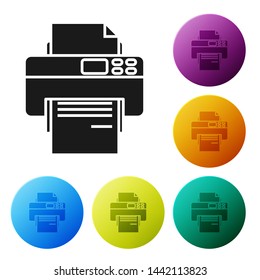 Black Printer icon isolated on white background. Set icons colorful circle buttons. Vector Illustration