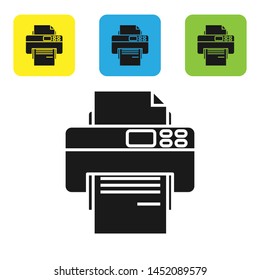 Black Printer icon isolated on white background. Set icons colorful square buttons. Vector Illustration
