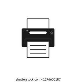 Black printer icon, on the white background. Flat design. Vector.