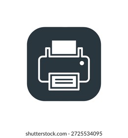 Icono de contorno de impresora negro dentro de un marco cuadrado redondeado, ideal para Diseño web, interfaces de aplicaciones y experiencia del usuario.