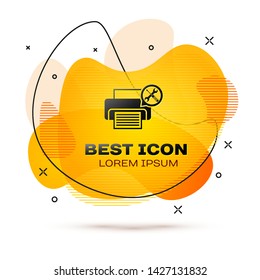 Black Printer with screwdriver and wrench icon isolated on white background. Adjusting, service, setting, maintenance, repair, fixing. Fluid color banner. Vector Illustration