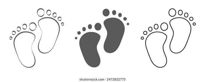 Black prints of baby feet, vector