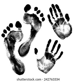 Black prints of feet and hands