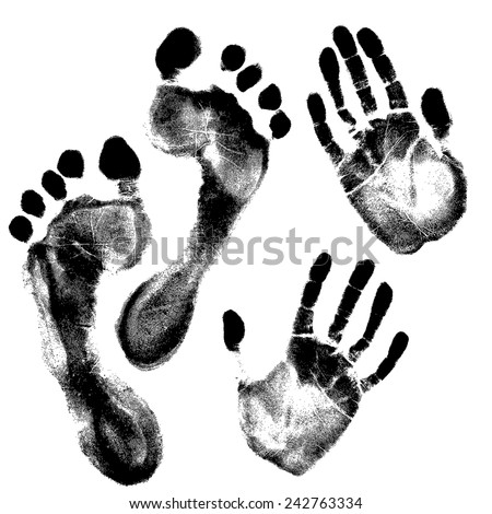Black prints of feet and hands