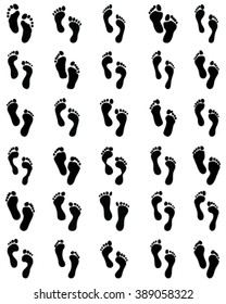 Black Prints Of Human Bare Feet, Vector