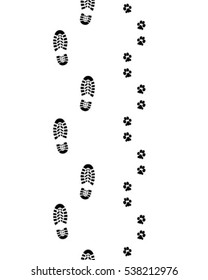 Black Prints Of Human Feet And Dog Paws,seamless Wallpaper