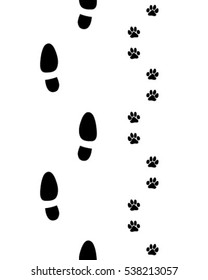 Black prints of human feet and dog paws,seamless wallpaper
