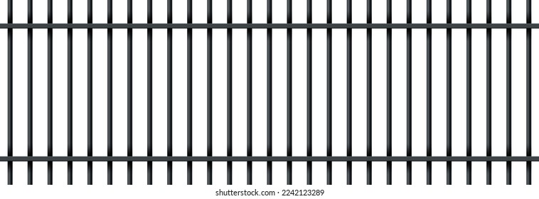 Black prison metal bars on white background. Realistic iron jail dark cage. Prison fence jail. Template design for criminal or sentence. Vector illustration
