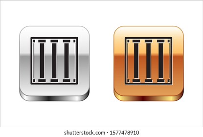 Black Prison window icon isolated on white background. Silver-gold square button. Vector Illustration