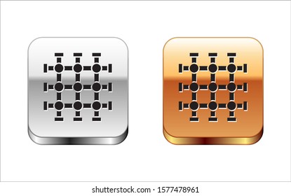 Black Prison window icon isolated on white background. Silver-gold square button. Vector Illustration