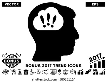 Black Problem Brainstorm icon with bonus 2017 year trend pictograms. Vector illustration style is flat iconic symbols, white background.