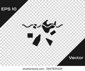 Black The problem of pollution of the ocean icon isolated on transparent background. The garbage, plastic, bags on the sea.  Vector Illustration
