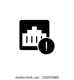Schwarz-Problem-Telefonkabel-Port-Symbol einzeln auf weißem Hintergrund