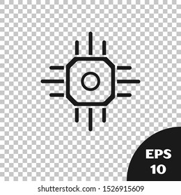 Black Processor icon isolated on transparent background. CPU, central processing unit, microchip, microcircuit, computer processor, chip.  Vector Illustration