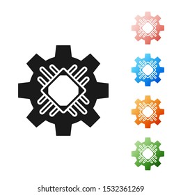 Black Processor icon isolated on white background. CPU, central processing unit, microchip, microcircuit, computer processor, chip. Set icons colorful. Vector Illustration