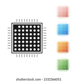 Black Processor icon isolated on white background. CPU, central processing unit, microchip, microcircuit, computer processor, chip. Set icons colorful. Vector Illustration