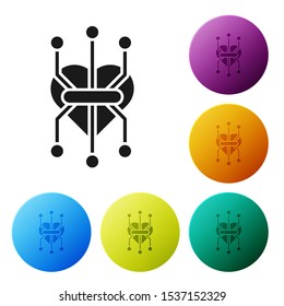 Black Processor icon isolated on white background. CPU, central processing unit, microchip, microcircuit, computer processor, chip. Set icons colorful circle buttons. Vector Illustration