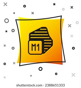 Black Processor icon isolated on white background. CPU, central processing unit, microchip, microcircuit, computer processor, chip. Yellow square button. Vector