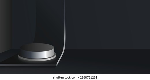 Soporte de fondo de producto negro o pedestal de podio en la pantalla de publicidad con fondo en blanco. Representación 3D.