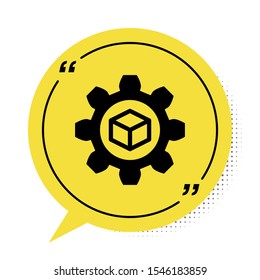 Black Product development icon isolated on white background. Gear and cube. Product development symbol design from Startup collection. Yellow speech bubble symbol. Vector Illustration