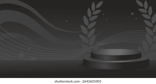 black product mockup scene with abstract background and laurel wreath – best product template banner – vector illustration