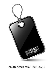 Black product tag or sticker with barcode and space for your price or any text on it