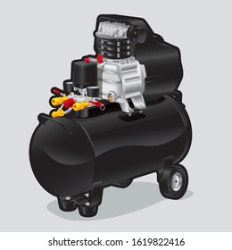 Black professional air compressor with 50 liter receiver