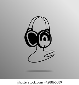 black professional Headphones on the grey background