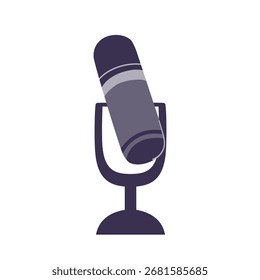 Microfone de estúdio profissional preto, isolado em fundo branco. Ilustração vetorial, design simples e minimalista. Microfone de estúdio desenhado à mão