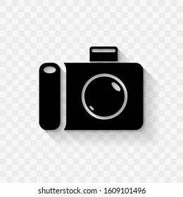 Black Proffesional Camera Icon with Flat Shadow