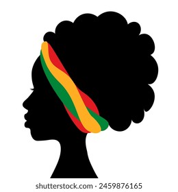 Black profile Faces of African American women with red, yellow and green headbands. Black History Month. Juneteenth Day of Freedom. Day of racial equality, freedom, human rights. Vector illustration