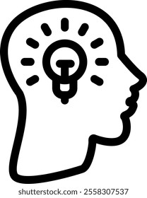 Black profile of a human head with a light bulb inside, symbolizing an idea or moment of inspiration