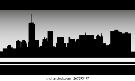 Black profile of New York City. Manhattan