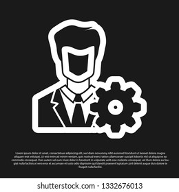 Black Profile settings icon on black background. User setting icon. Profile Avatar with cogwheel sign. Account icon. Male person silhouette. Vector Illustration