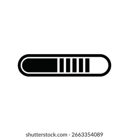 A black progress bar icon with a filled left section and segmented right section on a white background.