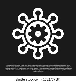 Black Project management icon isolated on black background. Hub and spokes and gear solid icon. Vector Illustration