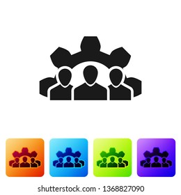 Black Project team base icon isolated on white background. Business analysis and planning, consulting, team work, project management. Developers. Set icon in color square buttons. Vector Illustration