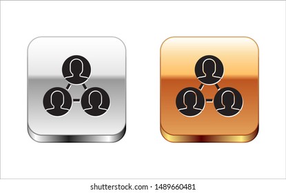 Black Project team base icon isolated on white background. Business analysis and planning, consulting, team work, project management. Silver-gold square button. Vector Illustration