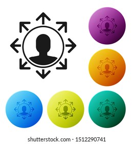 Black Project team base icon isolated on white background. Business analysis and planning, consulting, team work, project management. Set icons colorful circle buttons. Vector Illustration