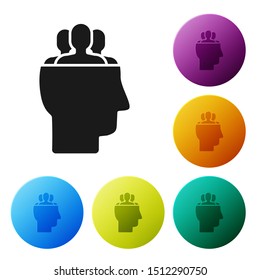 Black Project team base icon isolated on white background. Business analysis and planning, consulting, team work, project management. Set icons colorful circle buttons. Vector Illustration