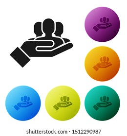 Black Project team base icon isolated on white background. Business analysis and planning, consulting, team work, project management. Set icons colorful circle buttons. Vector Illustration