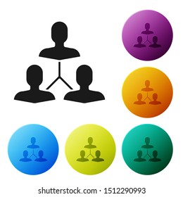 Black Project team base icon isolated on white background. Business analysis and planning, consulting, team work, project management. Set icons colorful circle buttons. Vector Illustration