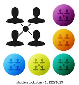Black Project team base icon isolated on white background. Business analysis and planning, consulting, team work, project management. Set icons colorful circle buttons. Vector Illustration