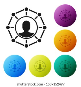 Black Project team base icon isolated on white background. Business analysis and planning, team work, project management. Developers. Set icons colorful circle buttons. Vector Illustration