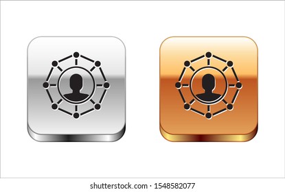 Black Project team base icon isolated on white background. Business analysis and planning, team work, project management. Developers. Silver-gold square button. Vector Illustration