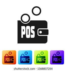 Black Proof of stake icon isolated on white background. Cryptocurrency economy and finance collection. Set icon in color square buttons. Vector Illustration